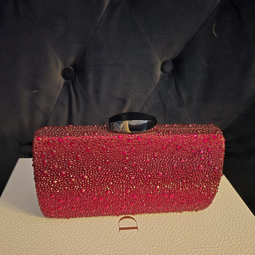 WHBM White House Black Market Elegant Red Crystal Clutch With Chain Strap NWT